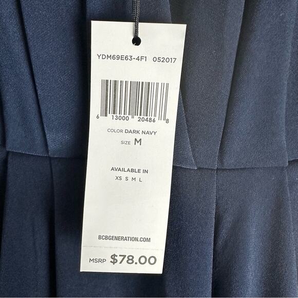 BCBGeneration Dress Draped Navy Blue Pleated Midi Spaghetti Straps Pockets Med - Picture 7 of 15